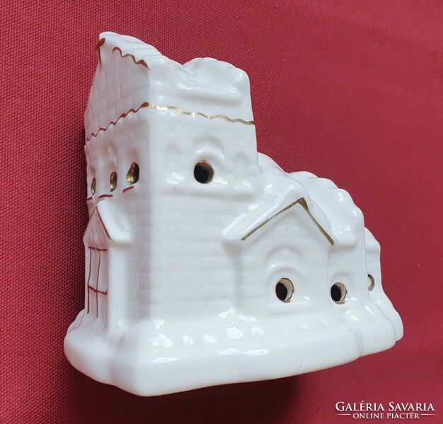 Karácsonyi német porcelán mécsestartó házikó ház templom dekoráció mécses falu eredeti dobozában
