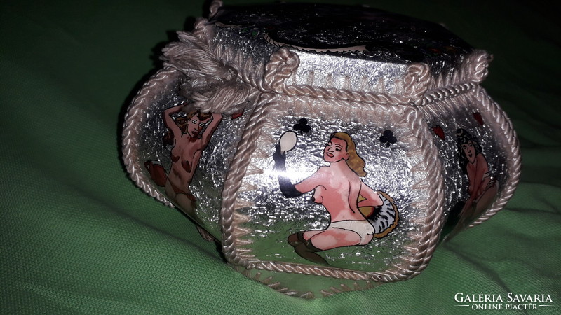 Antique beautiful handmade 8-sided card box - pin up girl nude ornate 17x11 cm according to pictures