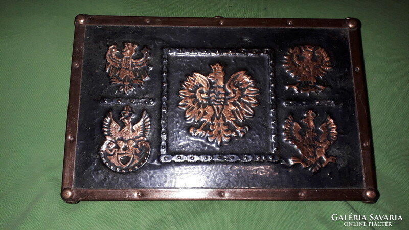 Antik MONARCHIA osztrák címeres RÉZVERETES LEMEZES díszdoboz - 12x24x14 cm képek szerint