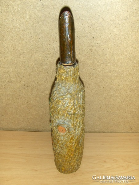 Fa hatású üveg palack Tokaj felirattal 26 cm (5/d)