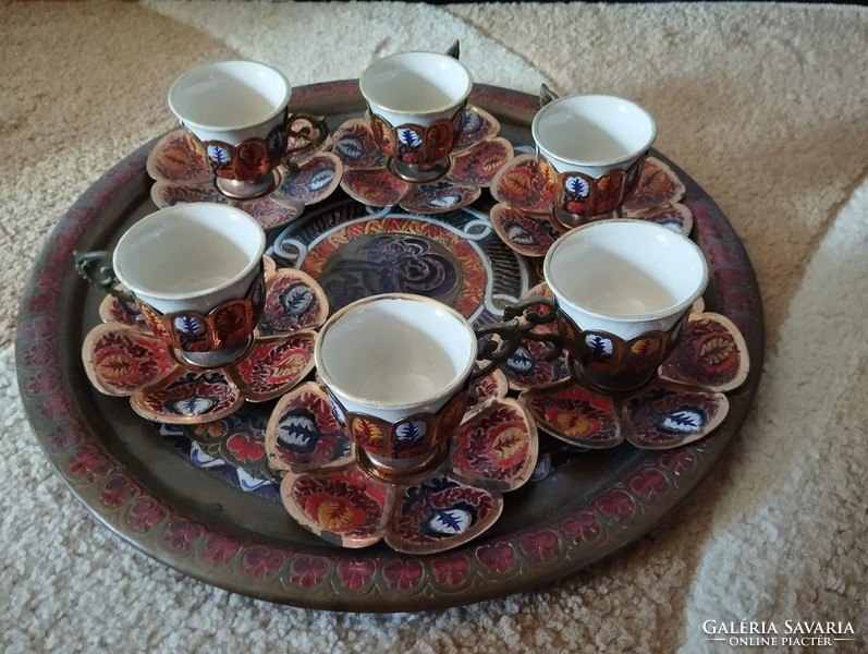 Kézzel festett török réz kávéskészlet