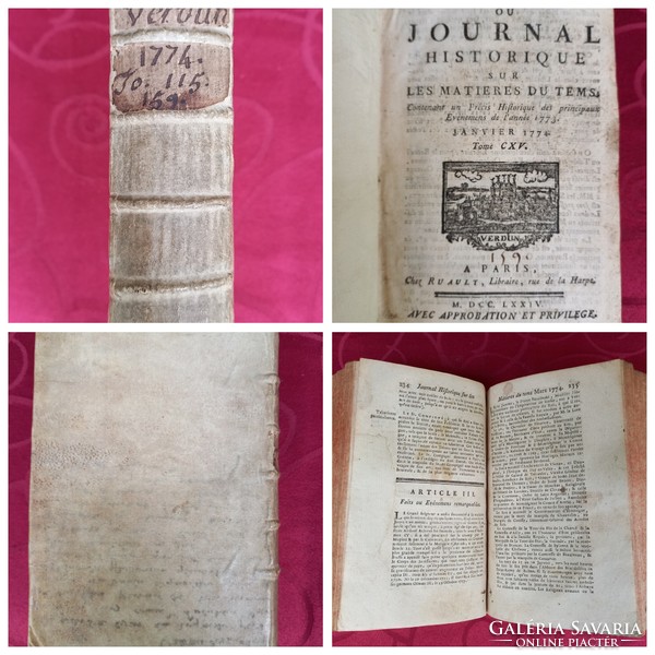 Antique book 1774 suite de la clef ou journal historique sur les matieresdu tems tome cxv