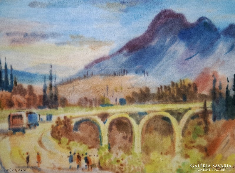 Osváth Miklós: Nápoly felé - 1994, Olaszország akvarell