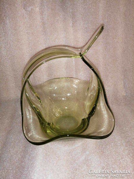 Zöld Bohémia üveg szalvétatartó kosár (z)