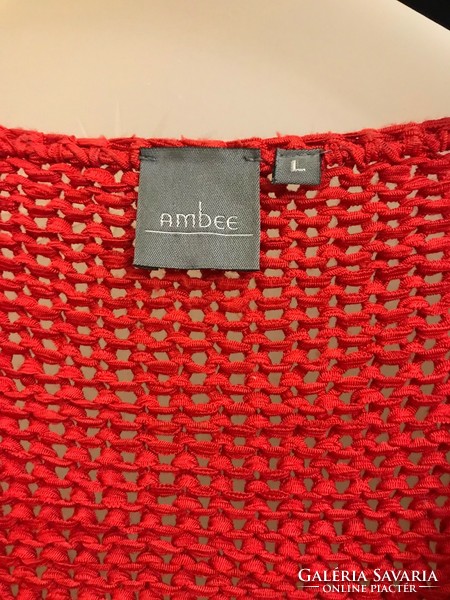 Ambee brand, red, beautiful, knitted cardigan with buttons on the front. Size L. Sleeve length 68 cm