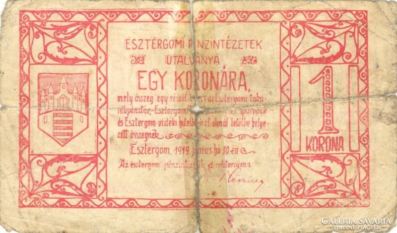 1 korona 1919 szükségpénz Esztergom