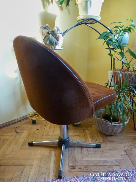 Retro, swivel armchair, coffee brown with original upholstery, club armchair