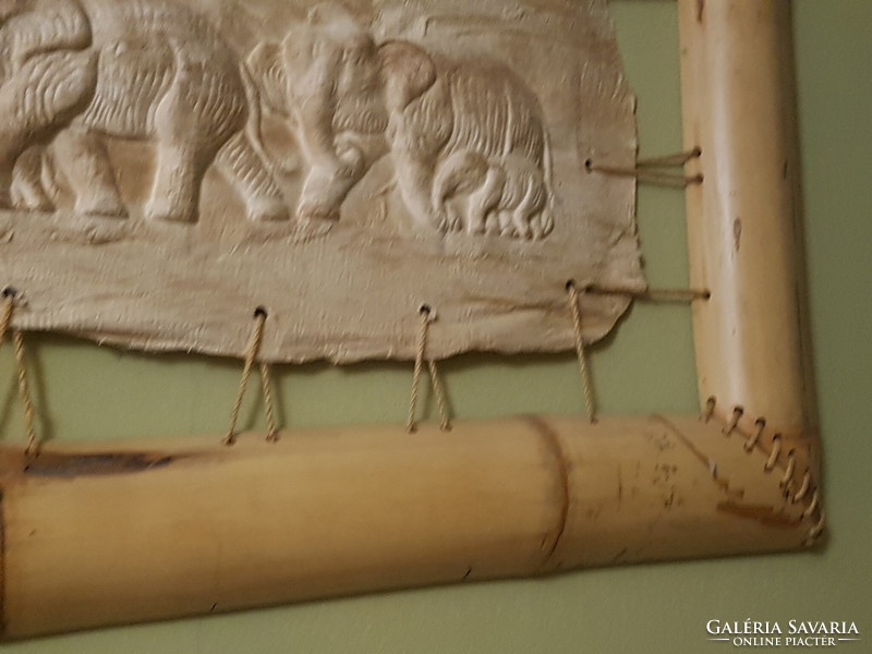 Indonéz bambusz és bőr elefántos kép nagy méretű