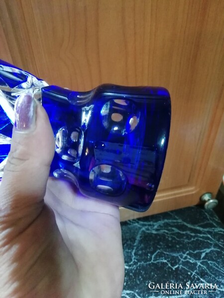 Antik Biedermeier kristály váza kobald kék hibátlan állapotban