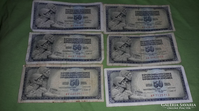 Old Yugoslavia 50 dinar paper money 1 x 1968- 2 x 1978 - 3 x 1981 - 6 pieces together as shown in the pictures