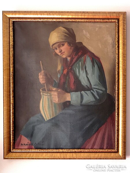 István Szász (1878-1965) : spitting woman /47 * 57 cm/
