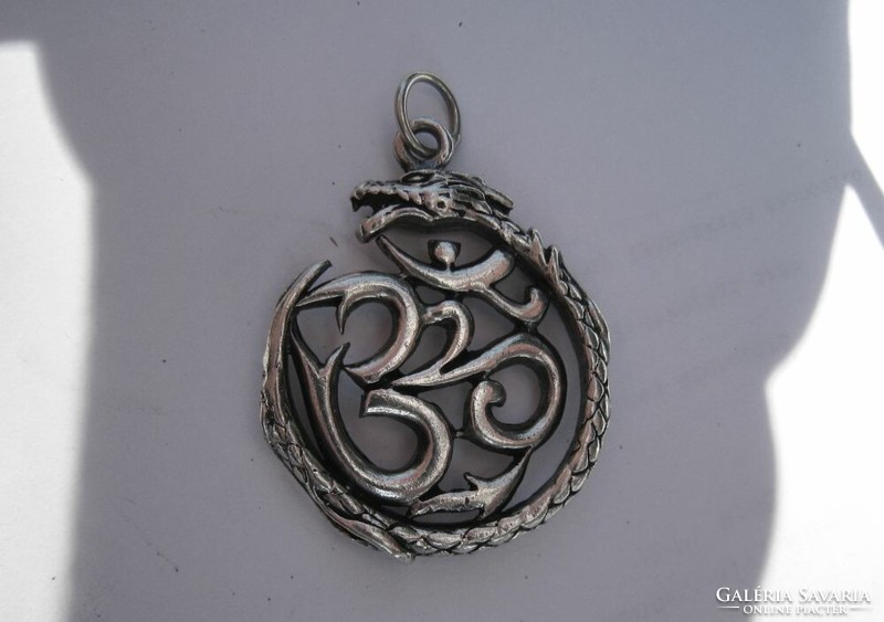 Ohm sign with dragon, silver pendant