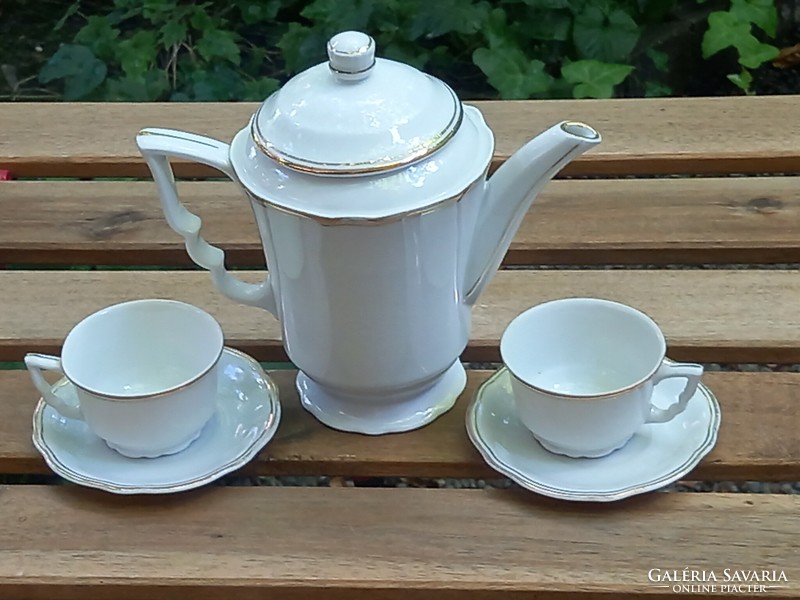 Antique, art deco Zsolnay coffee small set/ rare elf-eared mocha set with gold border