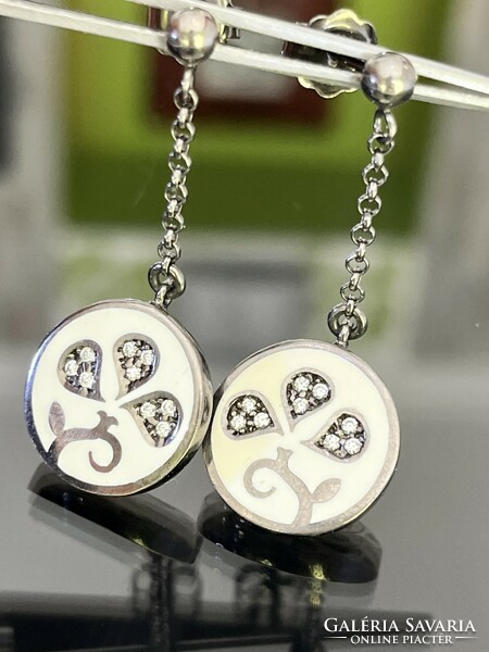 Pair of unique silver earrings, decorated with white porcelain and zirconia stones