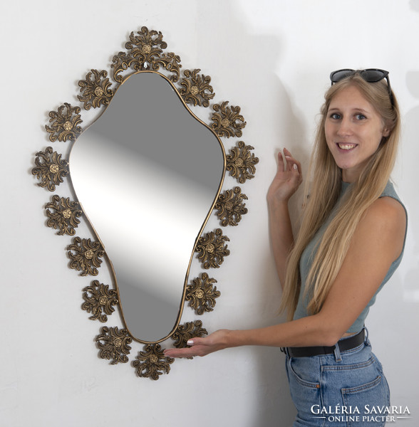 Metal-framed mirror - with stylized plant ornaments