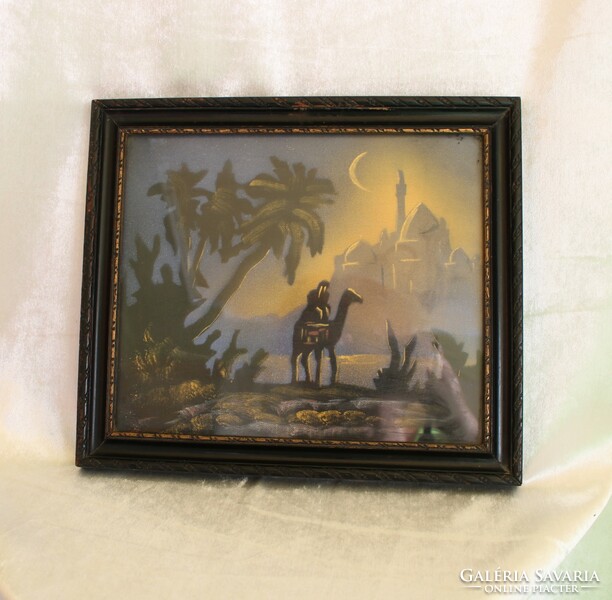 Antique painting - camel in the desert. Eastern feeling of life. Framed - by Jenő Székely