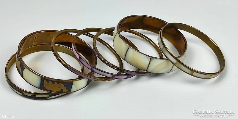 Old copper bracelet package with shell inlay