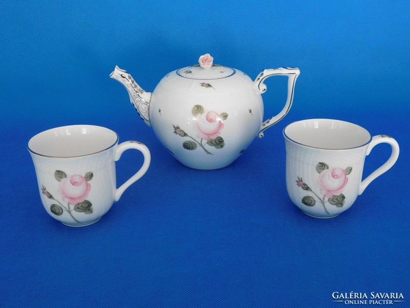 Herend roses de diane pattern 2-piece tea set with cocoa