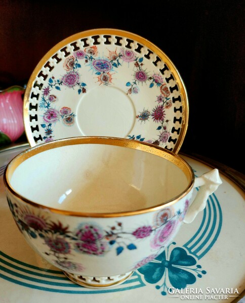 Zsolnay tangerine holder tea cup + base