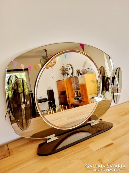 Exclusive mid-century crystal glass mirror with lamps