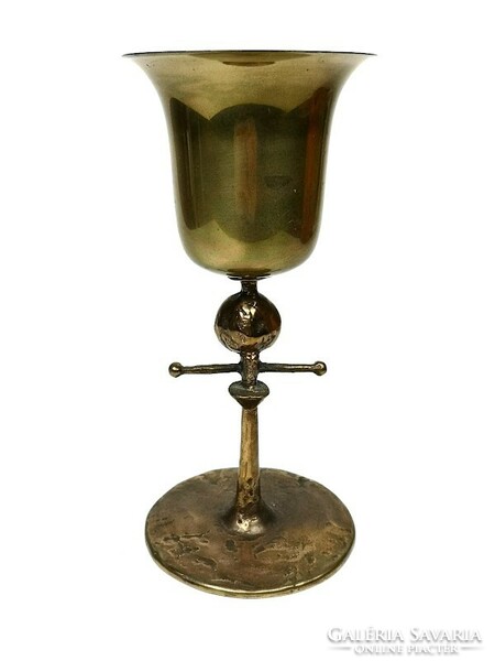 Industrial artist Lajos Muharos, figurative copper cup, chalice 17 cm - 50219