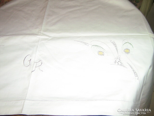 Antique white machine embroidered sheet