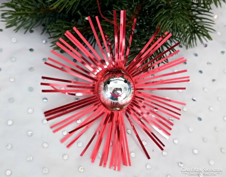 Régi üveg és fólia karácsonyfa dísz napocska 12cm