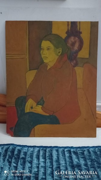 Signed oil painting, portrait oil picture without frame, on wood veneer