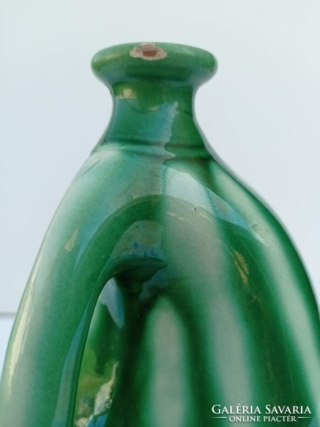 Zöld - fehér csíkos mázas kancsó váza