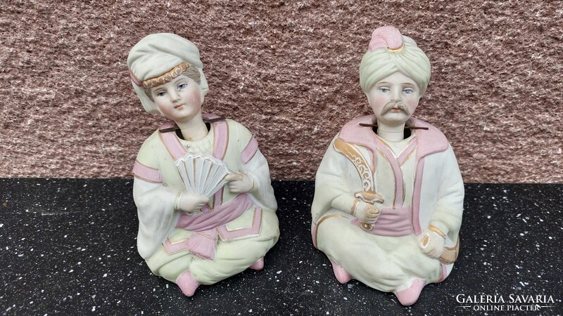 Old Victorian German Biscuit Porcelain, moving head couple statues, figurines
