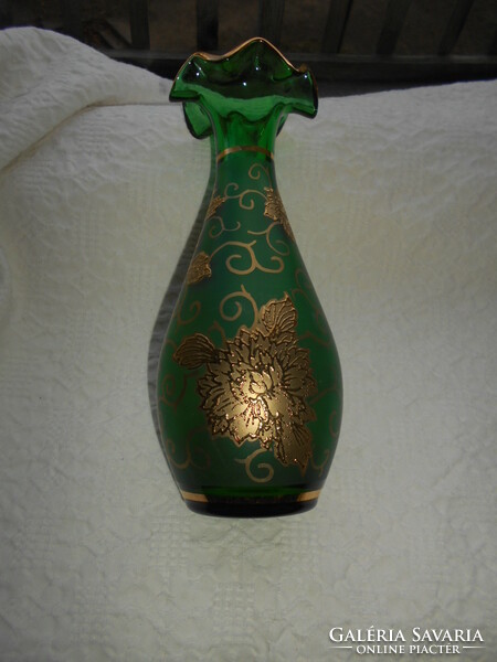 Antique Czech bohemian plastic with golden decoration, Czech glass vase 22 cm