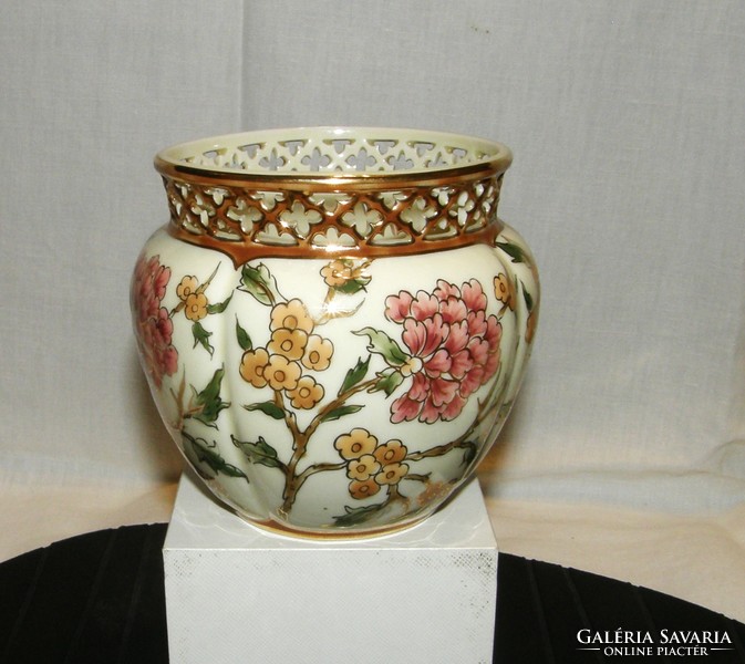 Zsolnay virágmintás áttört kaspó - Exclusiv porcelán