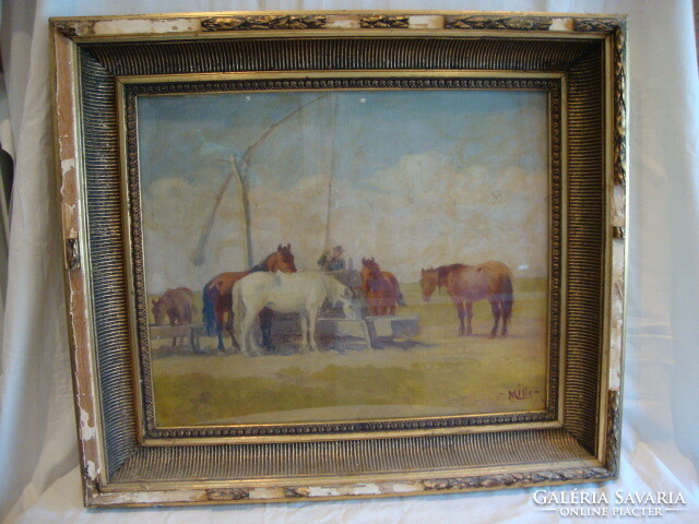 Mille oil on canvas painting hortobágy, horses