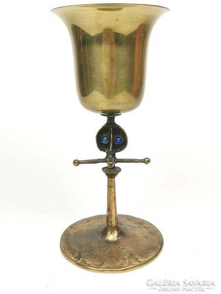 Industrial artist Lajos Muharos, figurative copper cup, chalice 17 cm - 50219