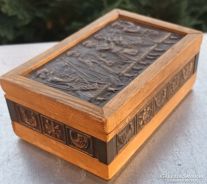 Retro wooden box with bronze inlay