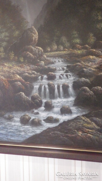 Park Joung Do (?) tájkép festmény patak , vízesés