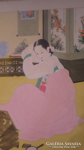 Keleti jelzett festmény gyönyörű gésa