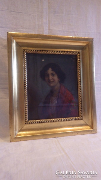 Oil-wood female portrait painting by Zoltán Ott