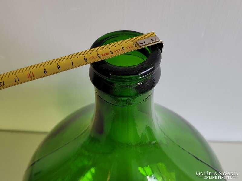 Régi nagy méretű 15 literes zöld üveg üvegballon borosüveg palack lakberendezési dekoráció