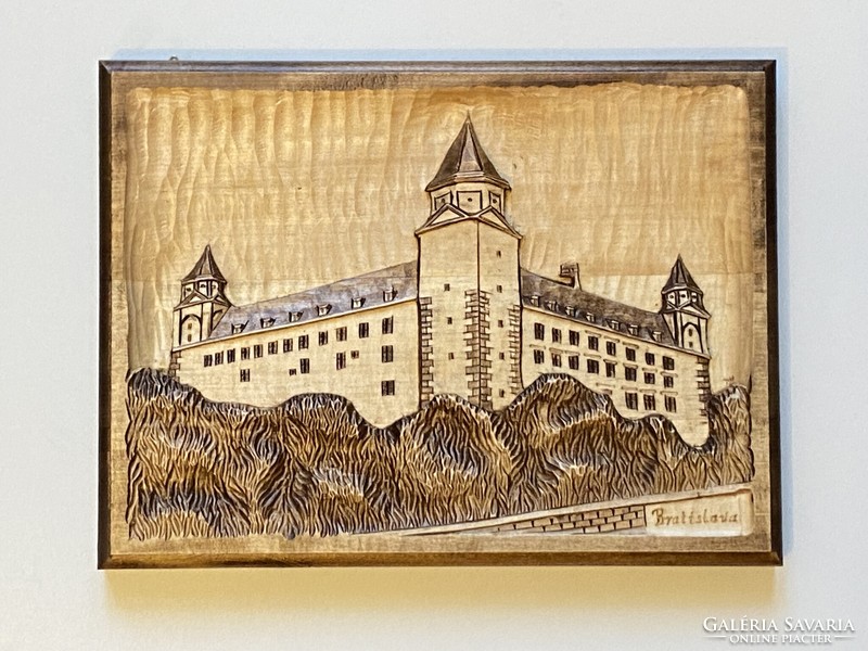 Bratislava Bratislava castle carver Róbert Vesely marked Slovak wood carving wall picture