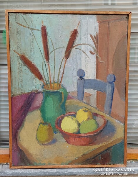 Signed oil on canvas still life painting 1966