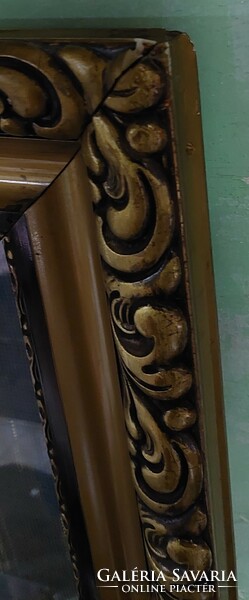 Régi arany-fa üvegezett képkeret gobelinnel, falc 60x90 cm