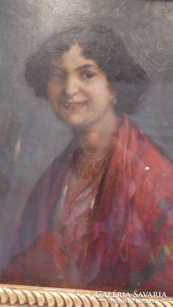Oil-wood female portrait painting by Zoltán Ott