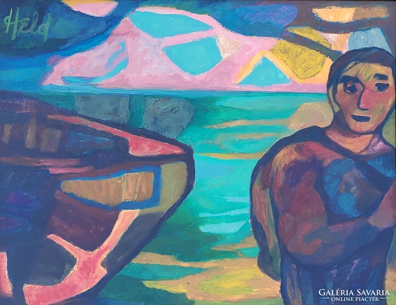 Margaret Held (1930-2016) A csónakos c. festménye Eredeti Garanciával!