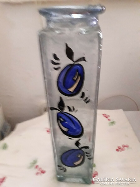 Szilvás festett üveg váza flaska palack 30x7x7 cm. újszerű