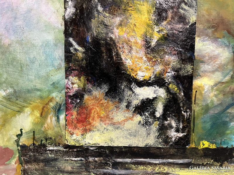 Unknown painter: picture within a picture (storm clouds) - large abstract work /invoice provided/