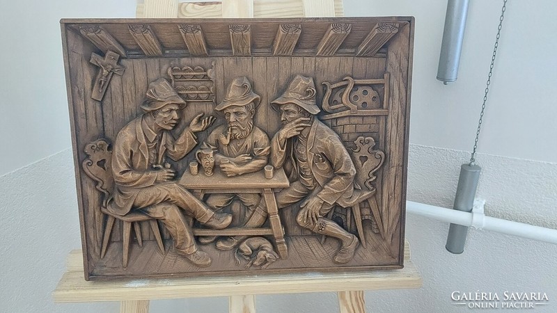 (K) old German carved wall picture 43x35 cm, marked (artificial wood)
