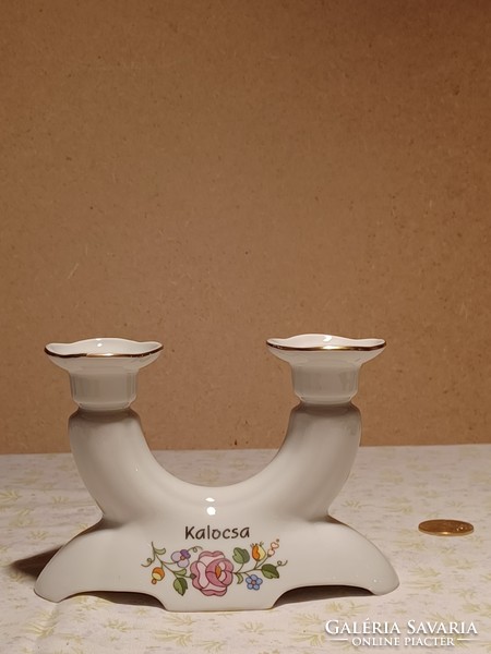 Kalocsai porcelain two-pronged candle holder