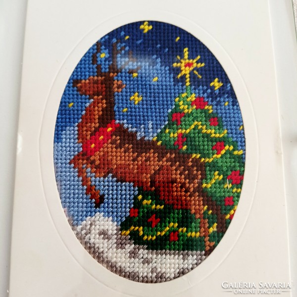 Needle tapestry Christmas themed picture, glazed
