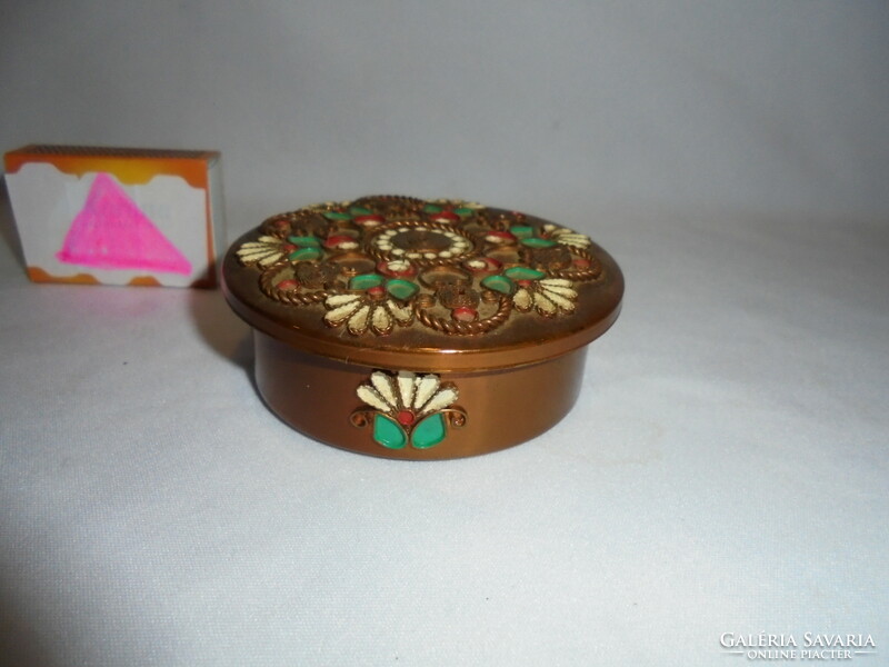 Old copper, jewelry box with fire enamel decoration, medicine box, jar, bonbonnier
